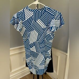 Blue and White Geometric Top